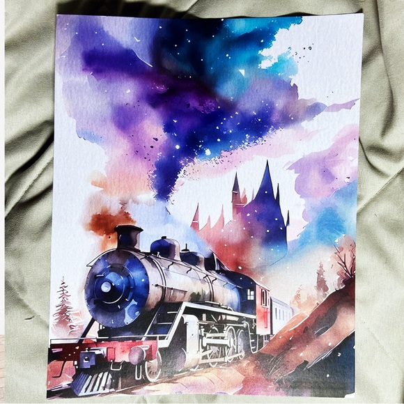 Art Print Hogwarts Express Train Harry Potter Magic School Purple Blue Shimmer - Picture 2 of 3